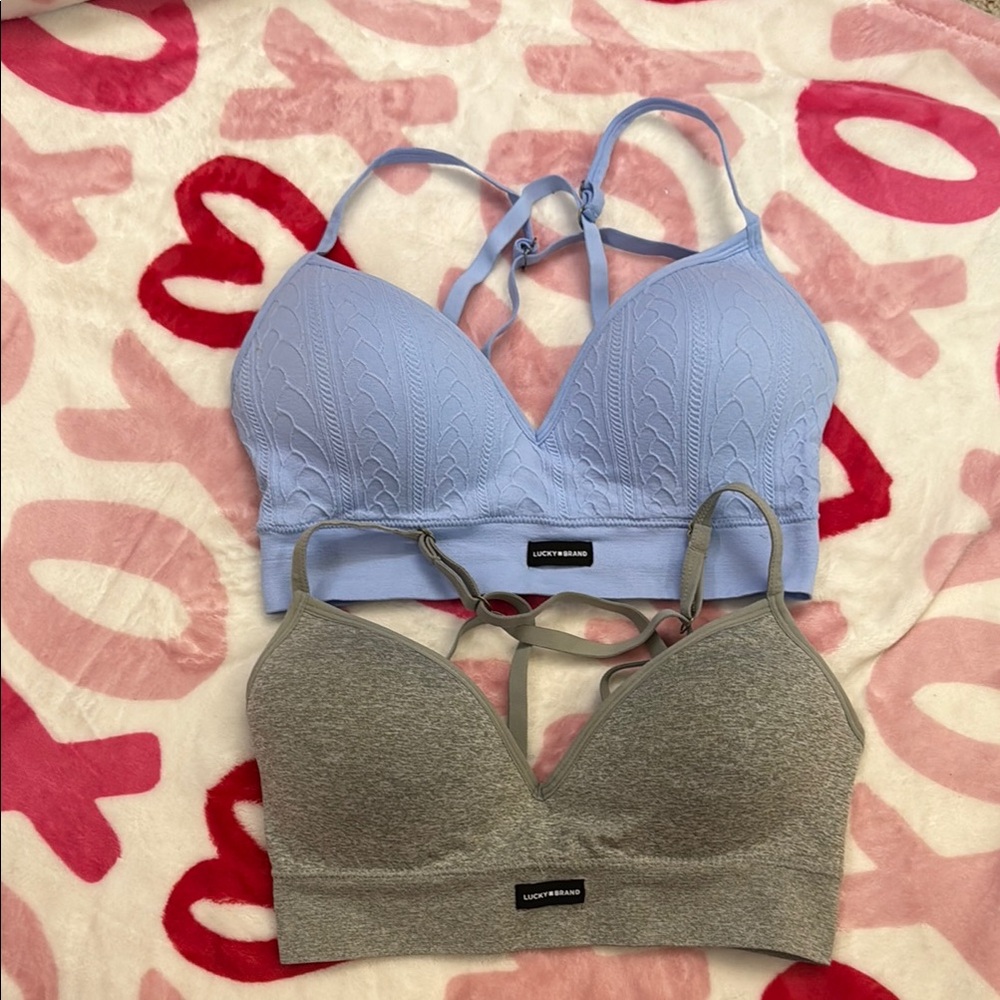 Lucky Brand Women's Blue and Gray Bralette Duo